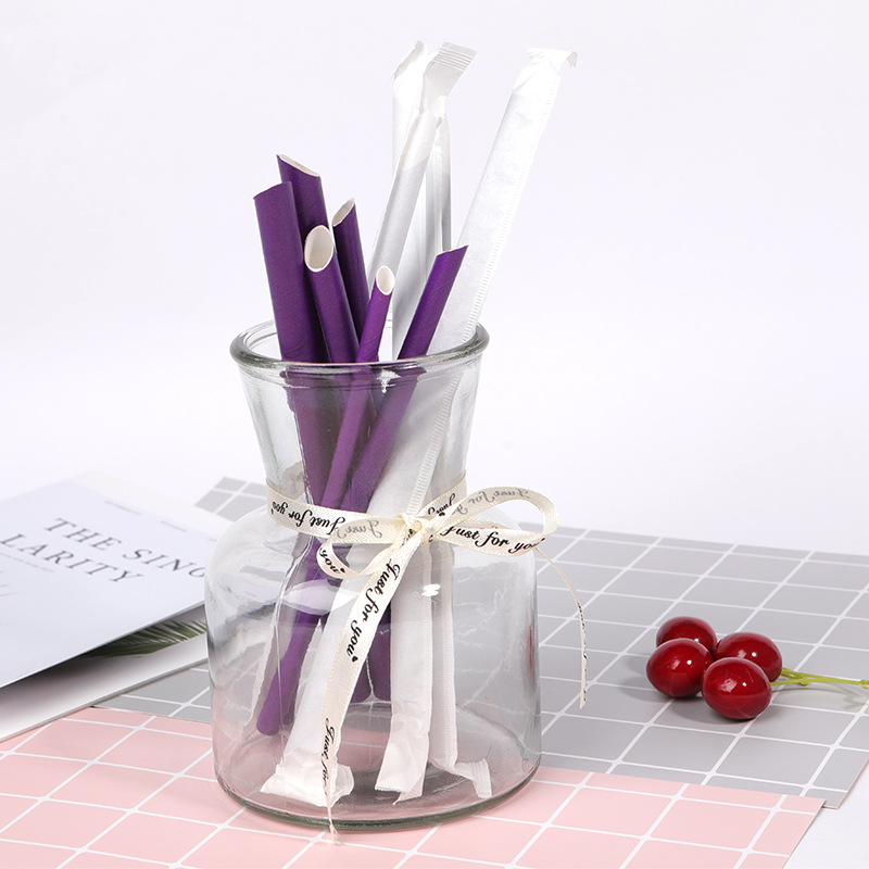 New Degradable Paper Straws Solid Color Disposable Straws Independent Packaging Purple Kraft Paper Straws Can Be Customized Application Scenario