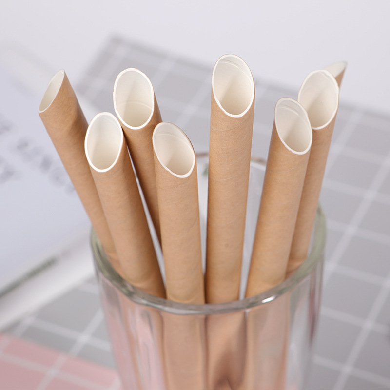 Single-use colored party straw independently packaged bevel solid color thick straw degradable milk tea paper straw thumbnail