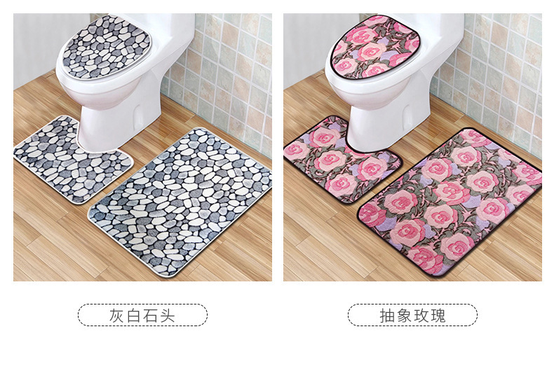 Foreign Trade Cross-Border E-Commerce Coral Velvet Bathroom Three-Piece Floor Mat Kit Cashmere Toilet Three-Piece Toilet Application Scenario