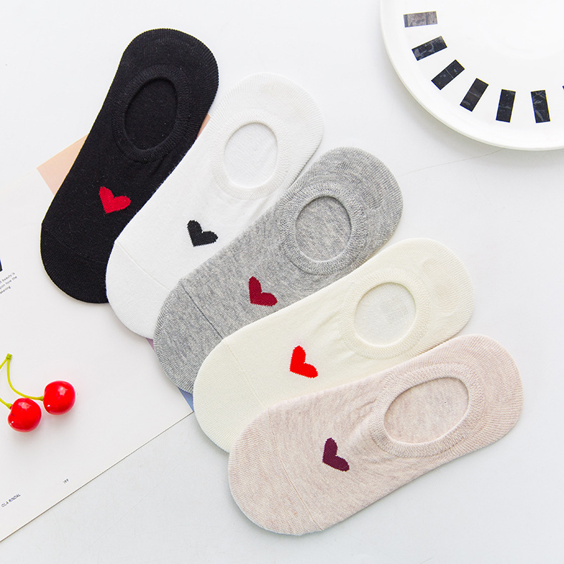 Spring and summer small heart women socks cotton love women invisible boat socks silicone anti slip short socks wholesale thumbnail