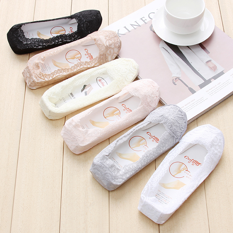 Summer lace socks women cotton sole round silicone anti - slip invisible women's socks thin cotton boat socks wholesale thumbnail
