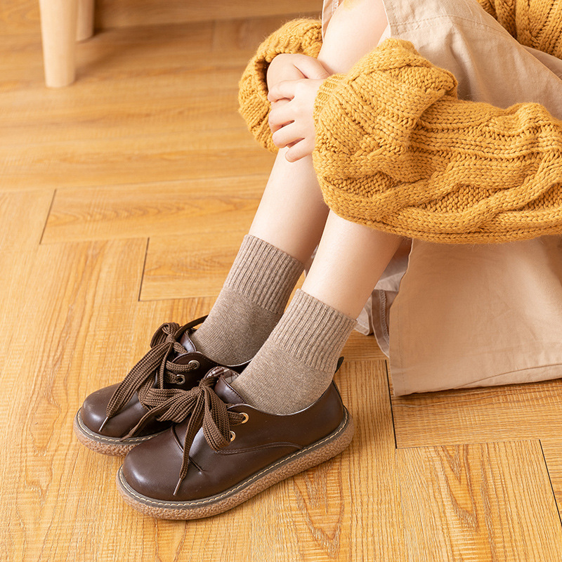 秋冬袜日系纯色女士中筒袜高罗口棉质袜子女现货包邮厂家批发女袜详情图2