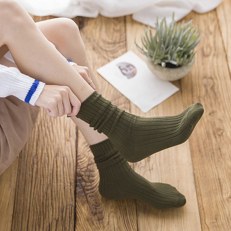 Socks women's double needle stack socks pull a solid color women's socks autumn winter long cotton socks personality ins tide socks manufacturers spot details Picture