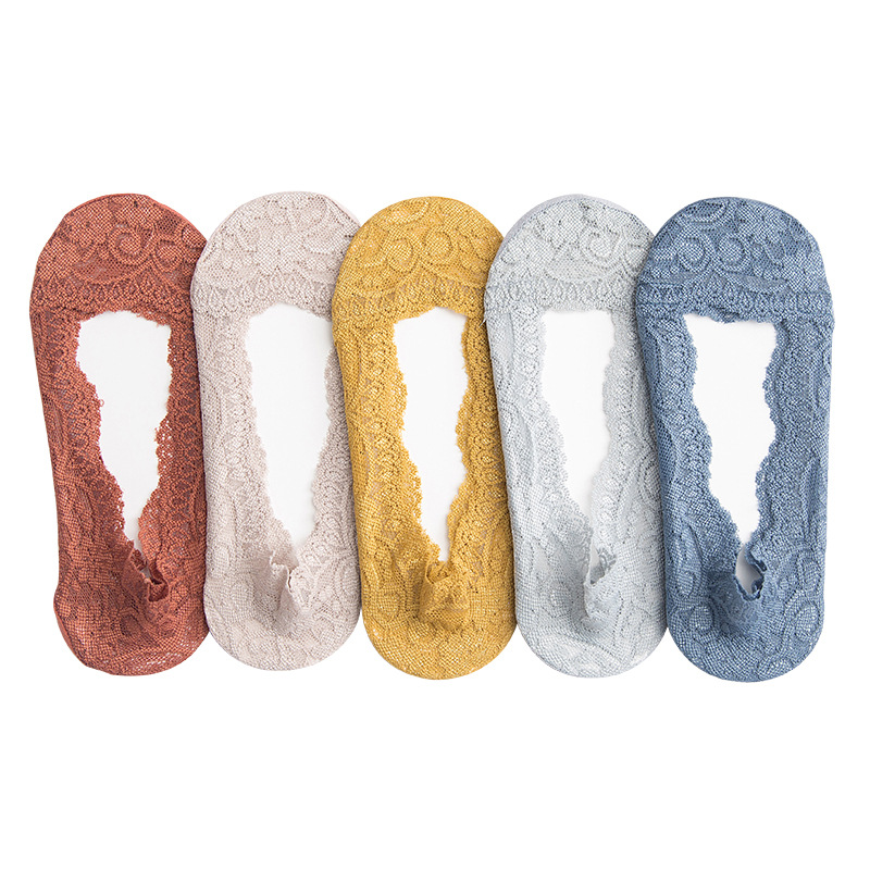 New bright color lace lace socks female Japanese pure color summer mesh shallow mouth silicone non-slip invisible socks Item Picture