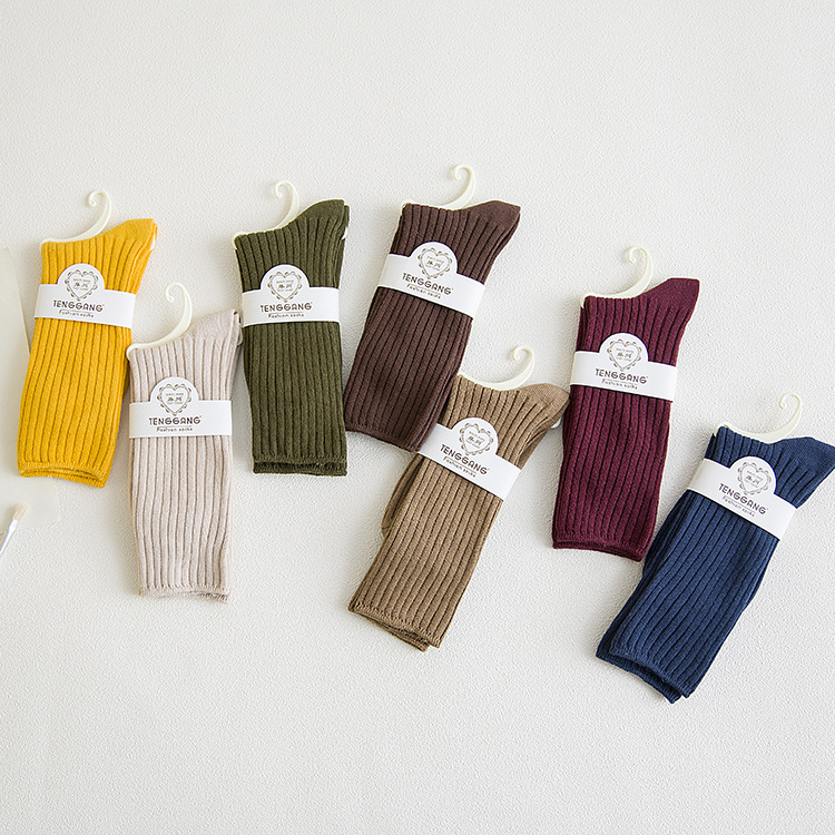 Socks women's double needle stack socks pull a solid color women's socks autumn winter long cotton socks personality ins tide socks manufacturers spot Specification drawing