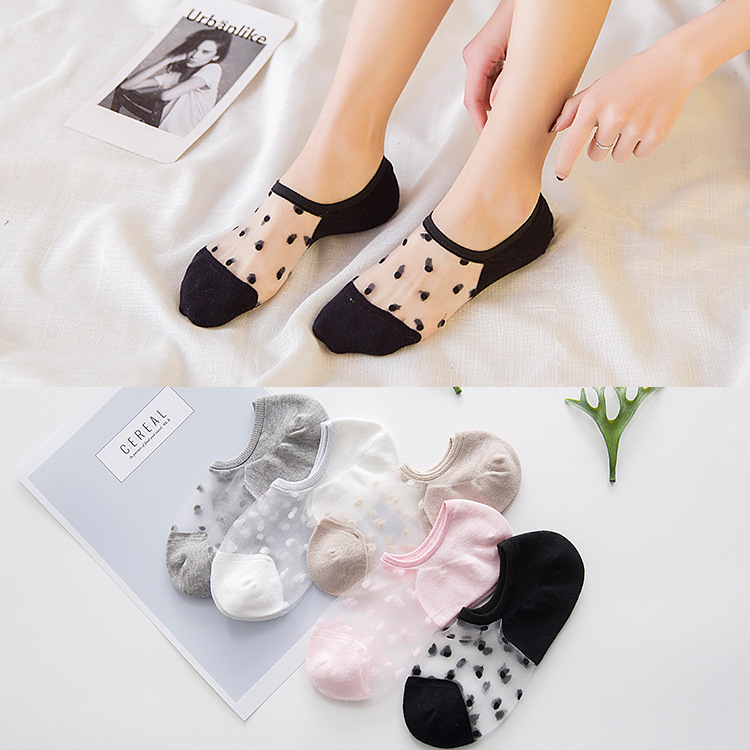 Summer sock body transparent lace female sock cotton personality shallow mouth invisible boat sock color sock manufacturers wholesale