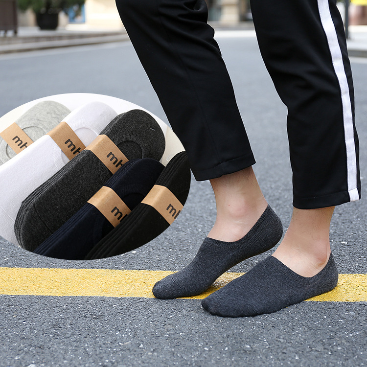 Sock stall one-piece consignment, versatile plain invisible socks for men, spring and summer silicone anti-slip cotton boat socks, 5 pairs of waist-wrapped, factory wholesale one-piece consignment Specification image
