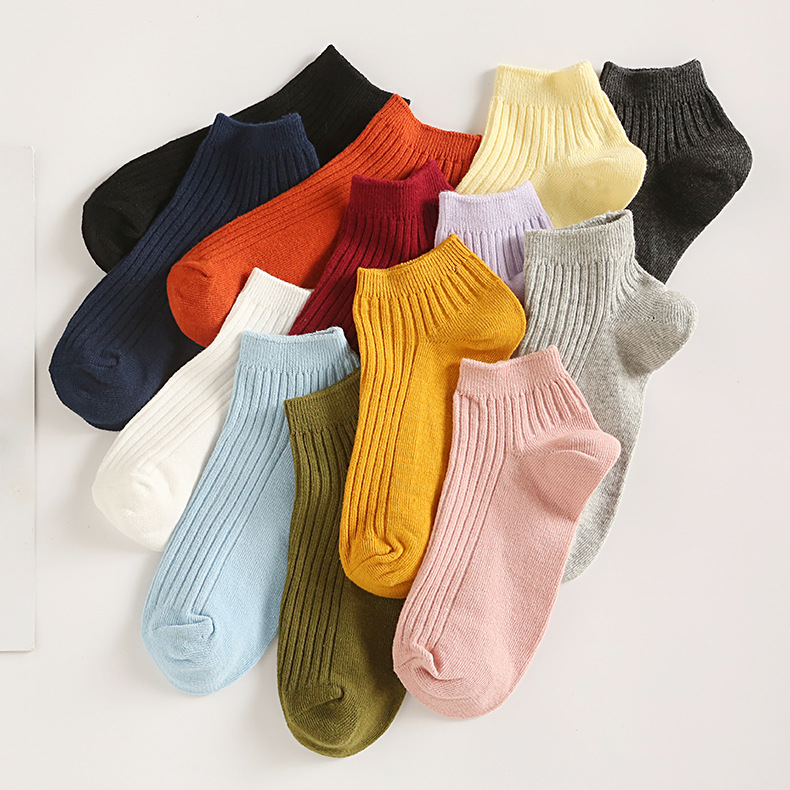 Spring and summer new candy color double needle women's boat socks cotton breathable sweat absorption socks female wholesale spot thumbnail