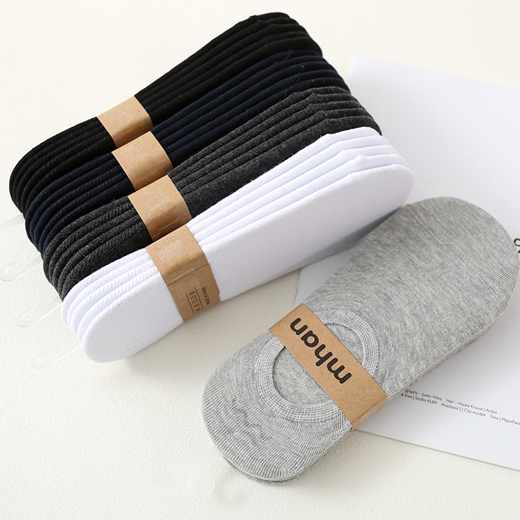 Sock stall one-piece consignment, versatile plain invisible socks for men, spring and summer silicone anti-slip cotton boat socks, 5 pairs of waist-wrapped, factory wholesale one-piece consignment details Picture