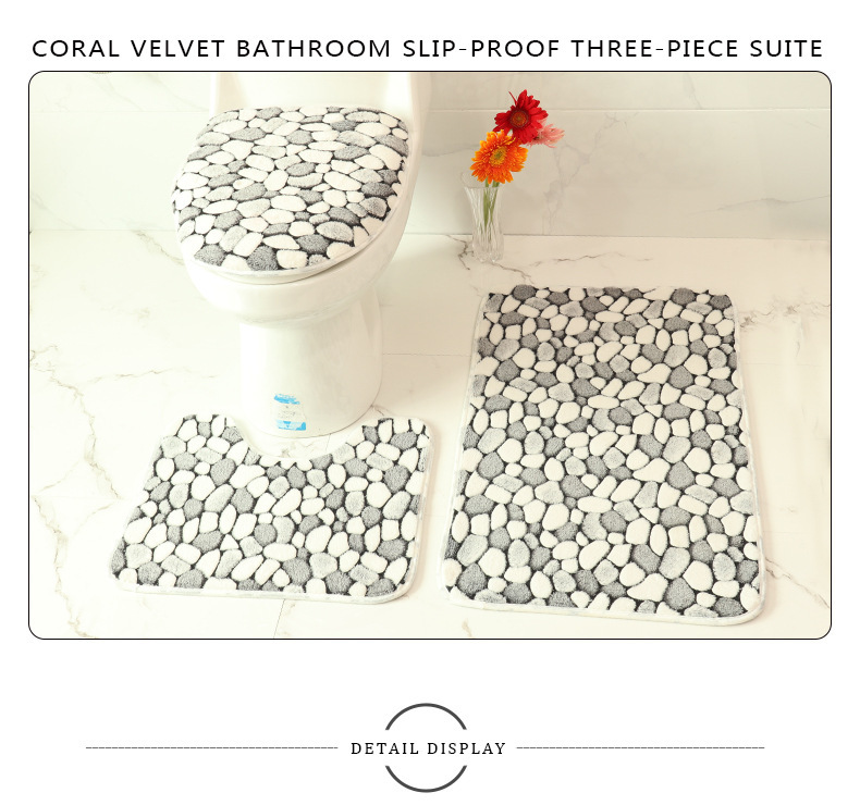 Foreign Trade Cross-Border E-Commerce Coral Velvet Bathroom Three-Piece Floor Mat Kit Cashmere Toilet Three-Piece Toilet details Picture