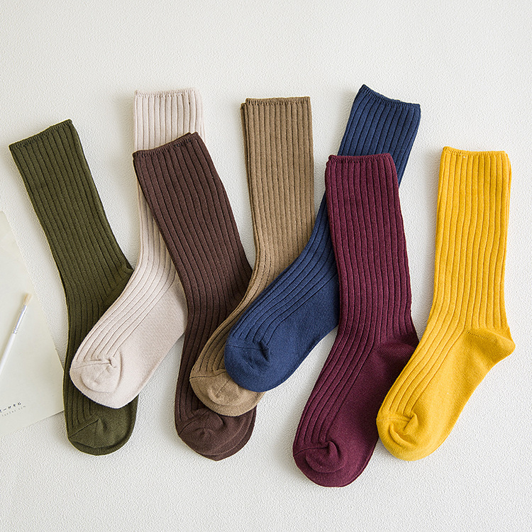 Socks women's double needle stack socks pull a solid color women's socks autumn winter long cotton socks personality ins tide socks manufacturers spot full figure
