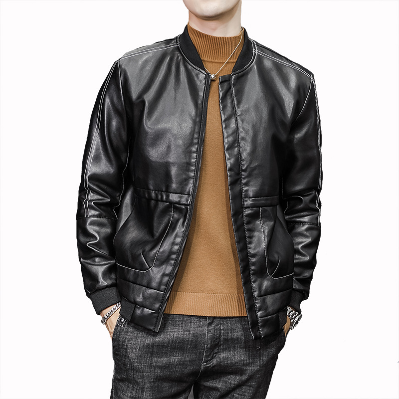 New 2020 Korean version Spring and Autumn men's leather jacket, leather coat, thin leather jacket, cross-border leather jacket wholesale Item Picture