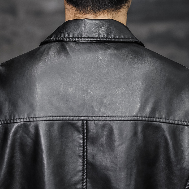 A trendy, slimming and stylish short motorcycle jacket for men in Korean style, a new winter suit collar men's leather jacket Specification image