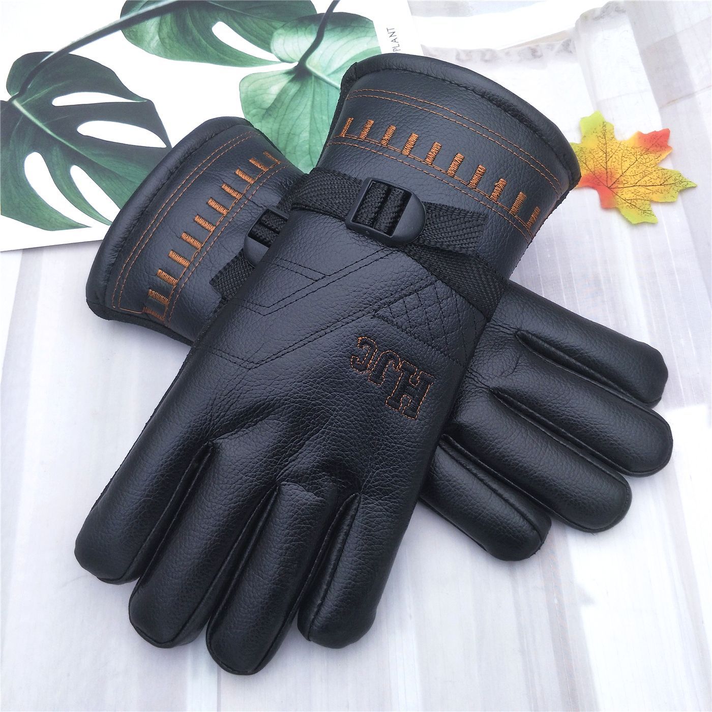 大棉皮手套加绒加厚挡风骑车男士加绒冬季保暖防滑可调节松紧现货