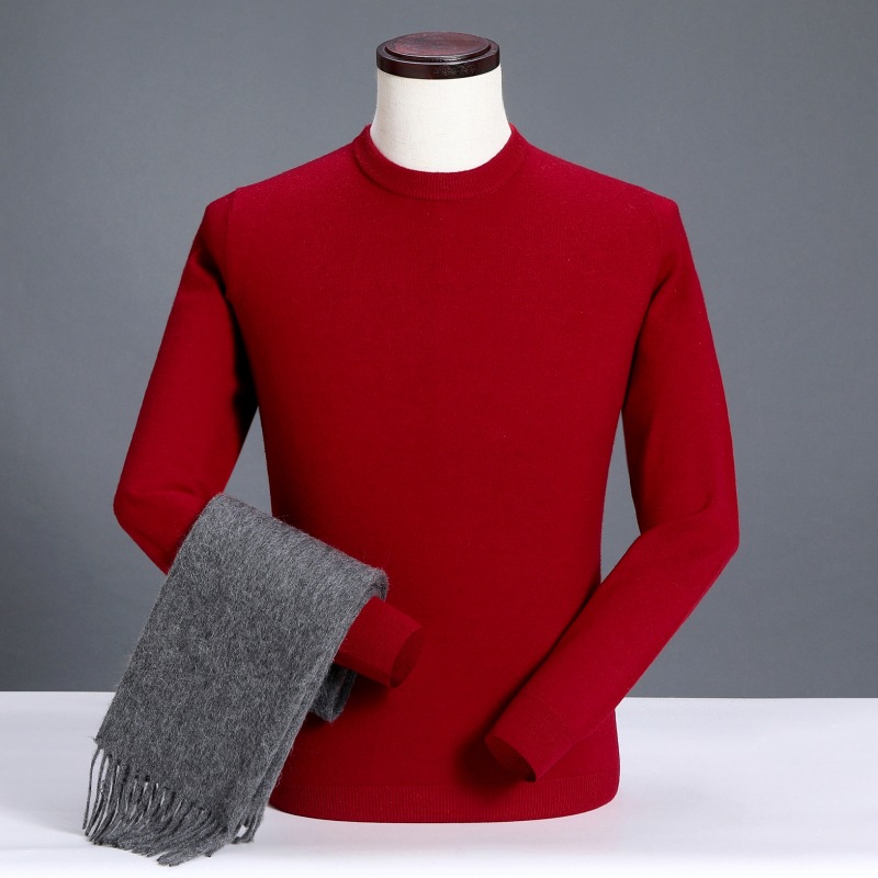 Pastoral bird middle-aged and elderly men's round-neck winter thickened woolen base, autumn and winter men's cashmere sweater details Picture