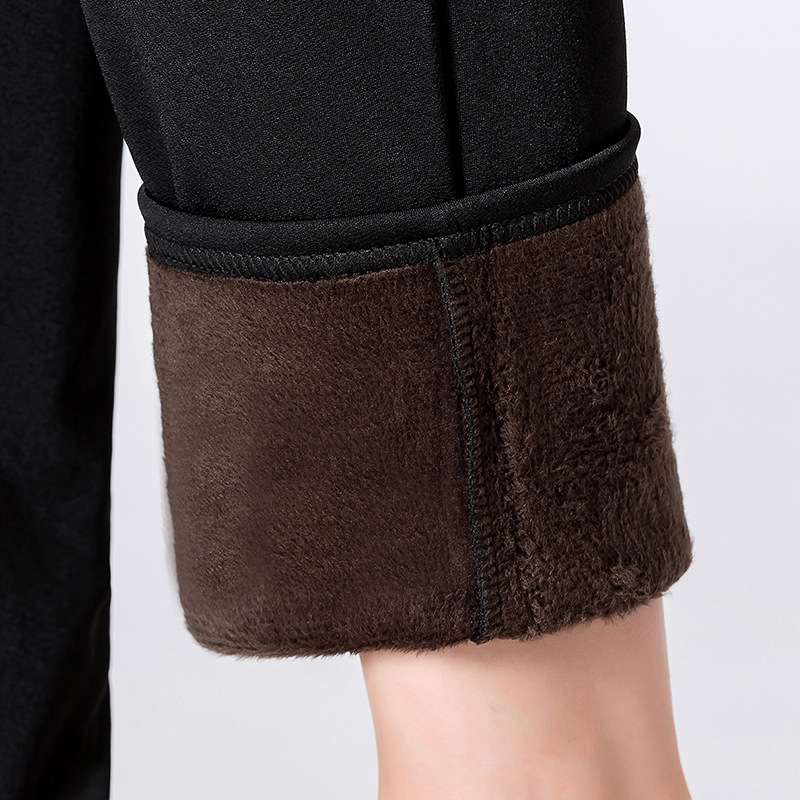 Wholesale of large-sized stretch new casual women's trousers for middle-aged and elderly people with added fleece and thickening, winter high-waisted mom pants, Harun long pants Specification image
