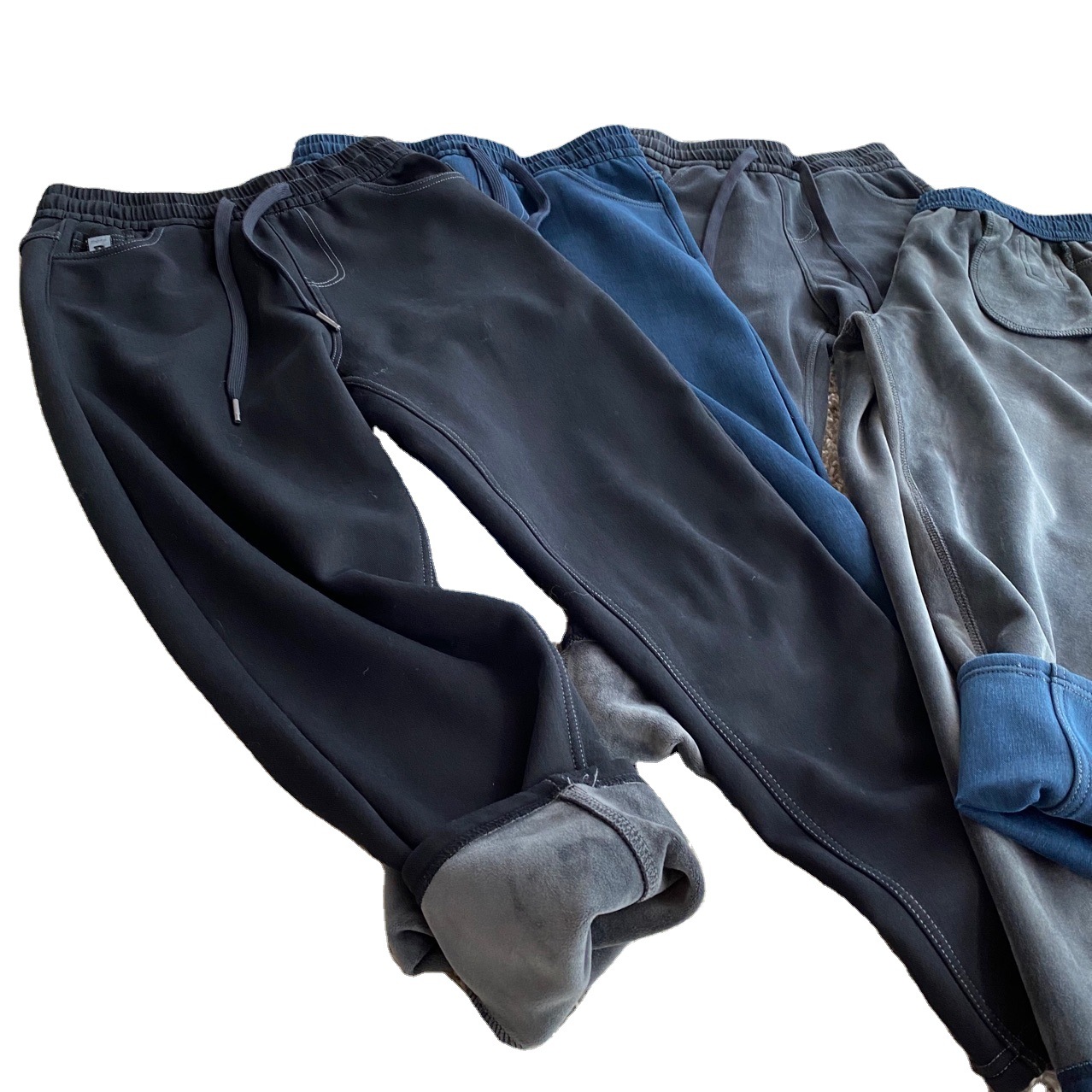 Women's winter fleece thickened mink fleece denim dad pants, straight-leg pants, elastic pants, plate-size women's casual pants Item Picture