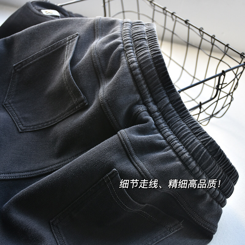 Women's winter fleece thickened mink fleece denim dad pants, straight-leg pants, elastic pants, plate-size women's casual pants Specification image