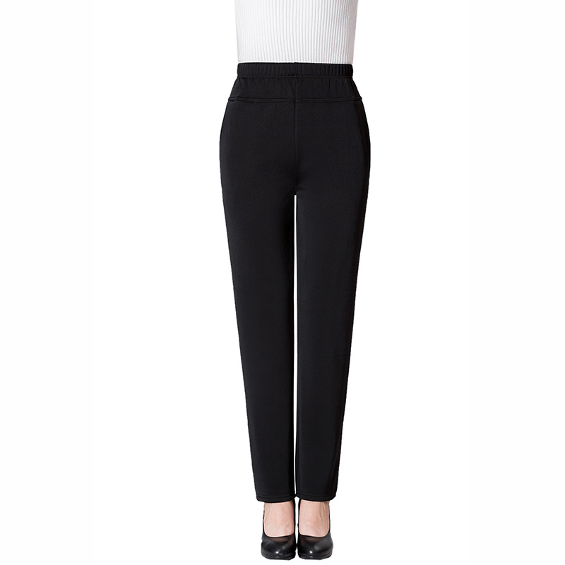 Wholesale of large-sized stretch new casual women's trousers for middle-aged and elderly people with added fleece and thickening, winter high-waisted mom pants, Harun long pants Item Picture