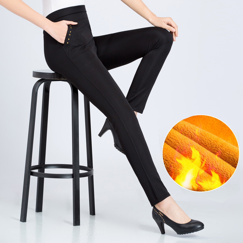 冬季新款加绒加厚休闲裤女中老年妈妈裤烫钻保暖裤黄金绒大码宽松