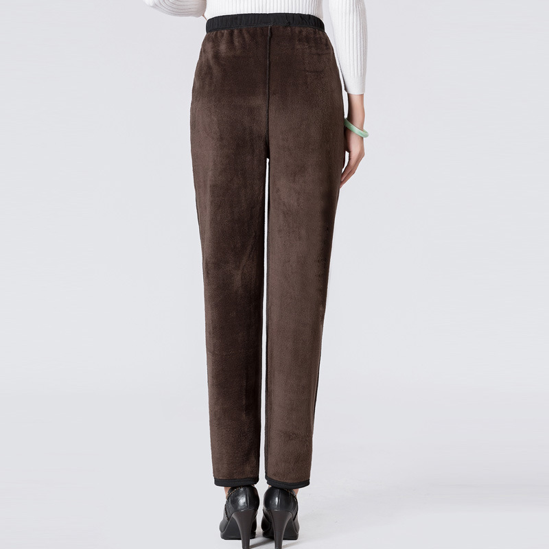 Wholesale of large-sized stretch new casual women's trousers for middle-aged and elderly people with added fleece and thickening, winter high-waisted mom pants, Harun long pants details Picture