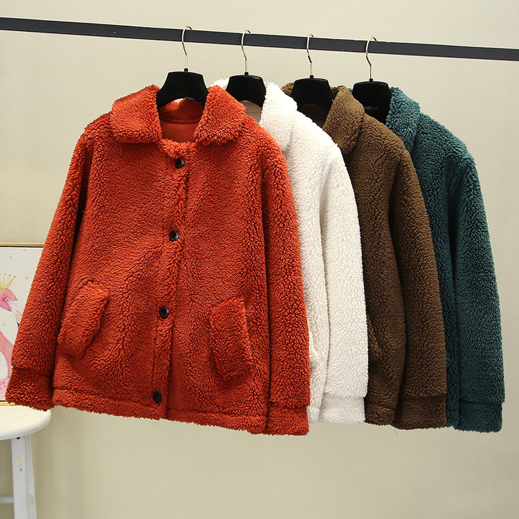 A new autumn and winter casual lambskin plush fur coat for women, a short Korean-style granular fleece warm top