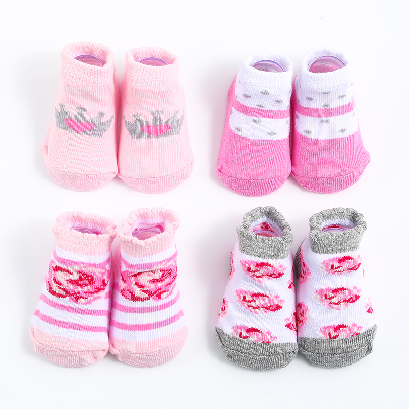 New gift box cotton cartoon anti-slip baby floor socks, striped cute four-piece baby walking socks Specification image