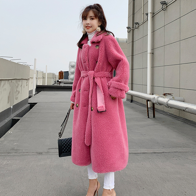 Granular cashmere off-season fur coat, mid-length coat with sheepskin and fur in one piece for women, 2019 new style lambskin details Picture