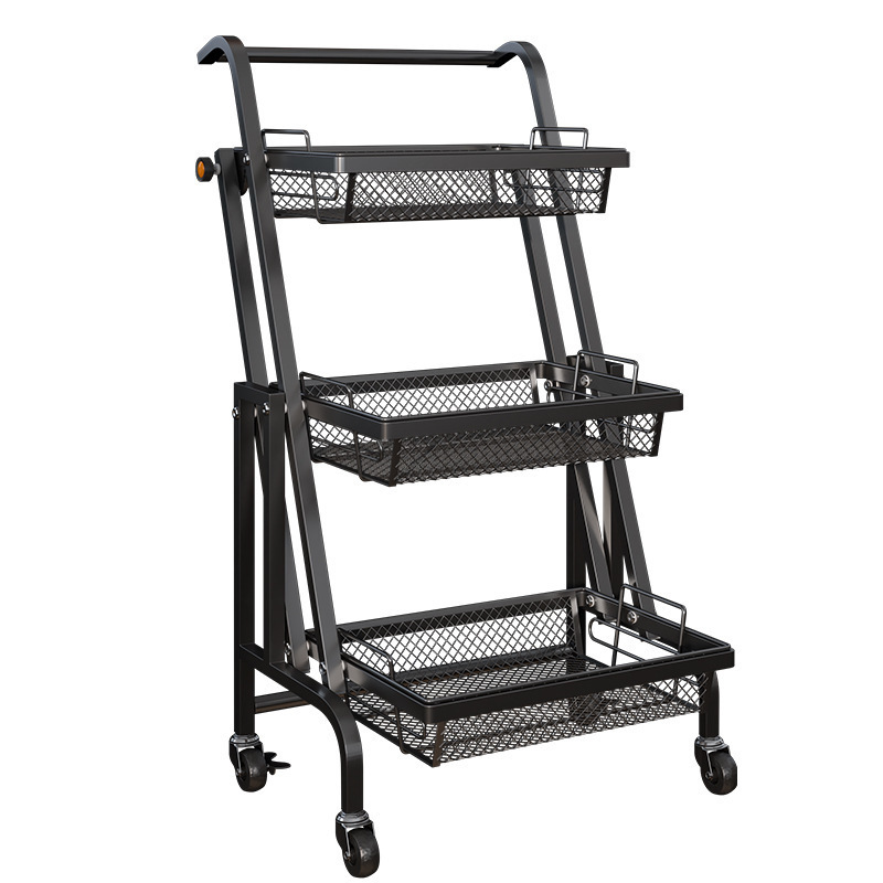 Parallel folding trolley stall rack, portable storage rack, floor-standing kitchen and living room multi-layer storage rack Application Scenario