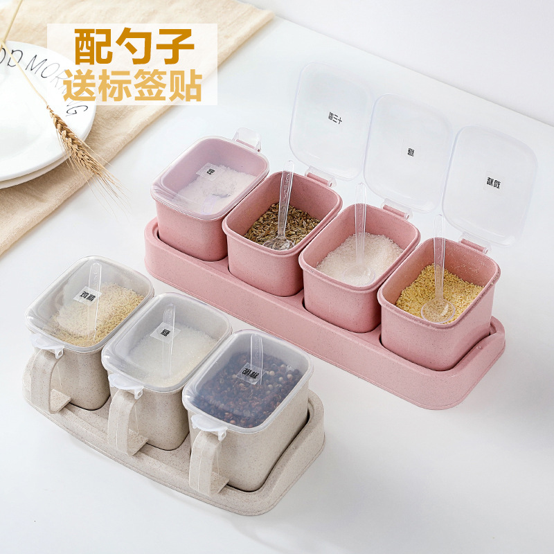 New kitchen supplies Wheat straw seasoning box with label separated separate seasoning jar kitchen