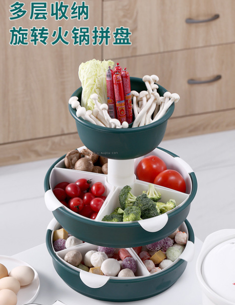 35823 Hot Pot platter, vegetable washing basin, draining basket, household double-layer multi-compartment fruit plate, ingredients, vegetables, and vegetable basket Item Picture