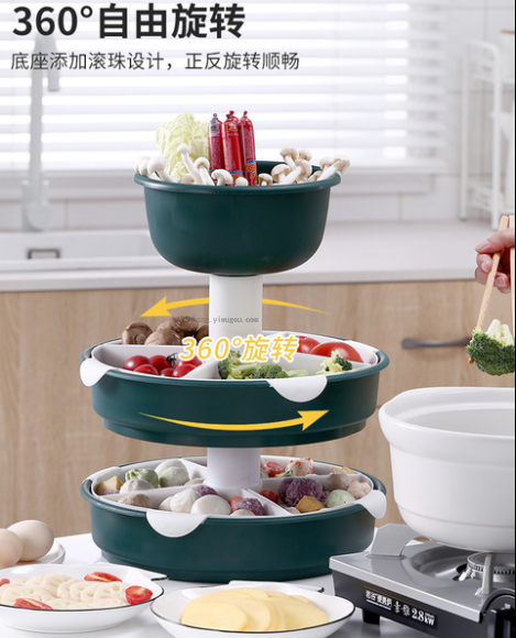 35823 Hot Pot platter, vegetable washing basin, draining basket, household double-layer multi-compartment fruit plate, ingredients, vegetables, and vegetable basket Application Scenario
