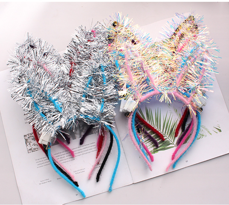 金丝兔耳朵发光头饰带灯闪光头箍演唱会道具猫兔闪光发箍夜市玩具