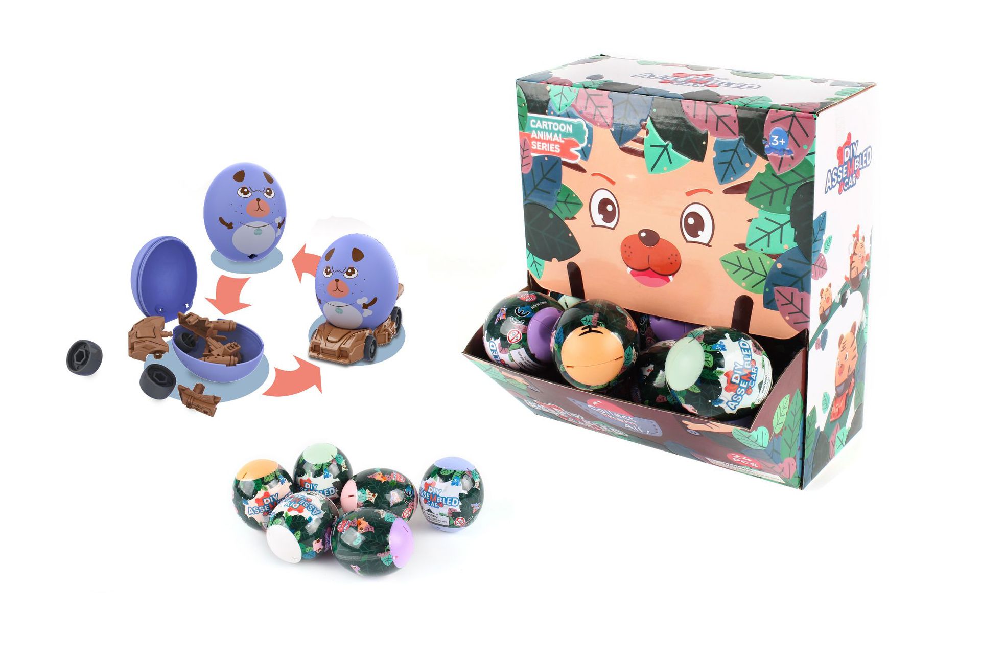 Cross-border diy toy manufacturer direct sales of cute and fun egg-filled candy toys, boys' and girls' assembly building block cars, cute egg assembly cars Item Picture