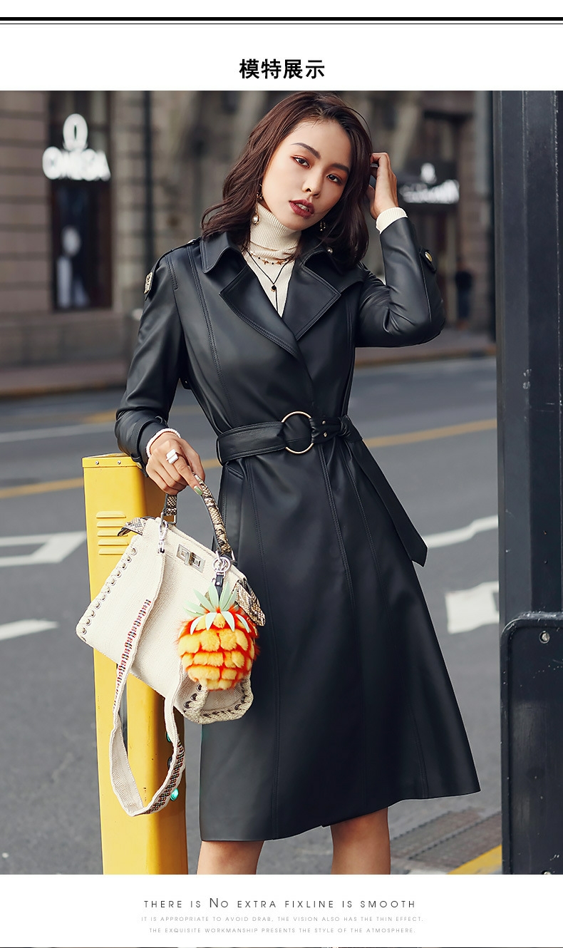 2020 Europe station sheep leather trench coat women's mid - long slim leather coat autumn winter coat new