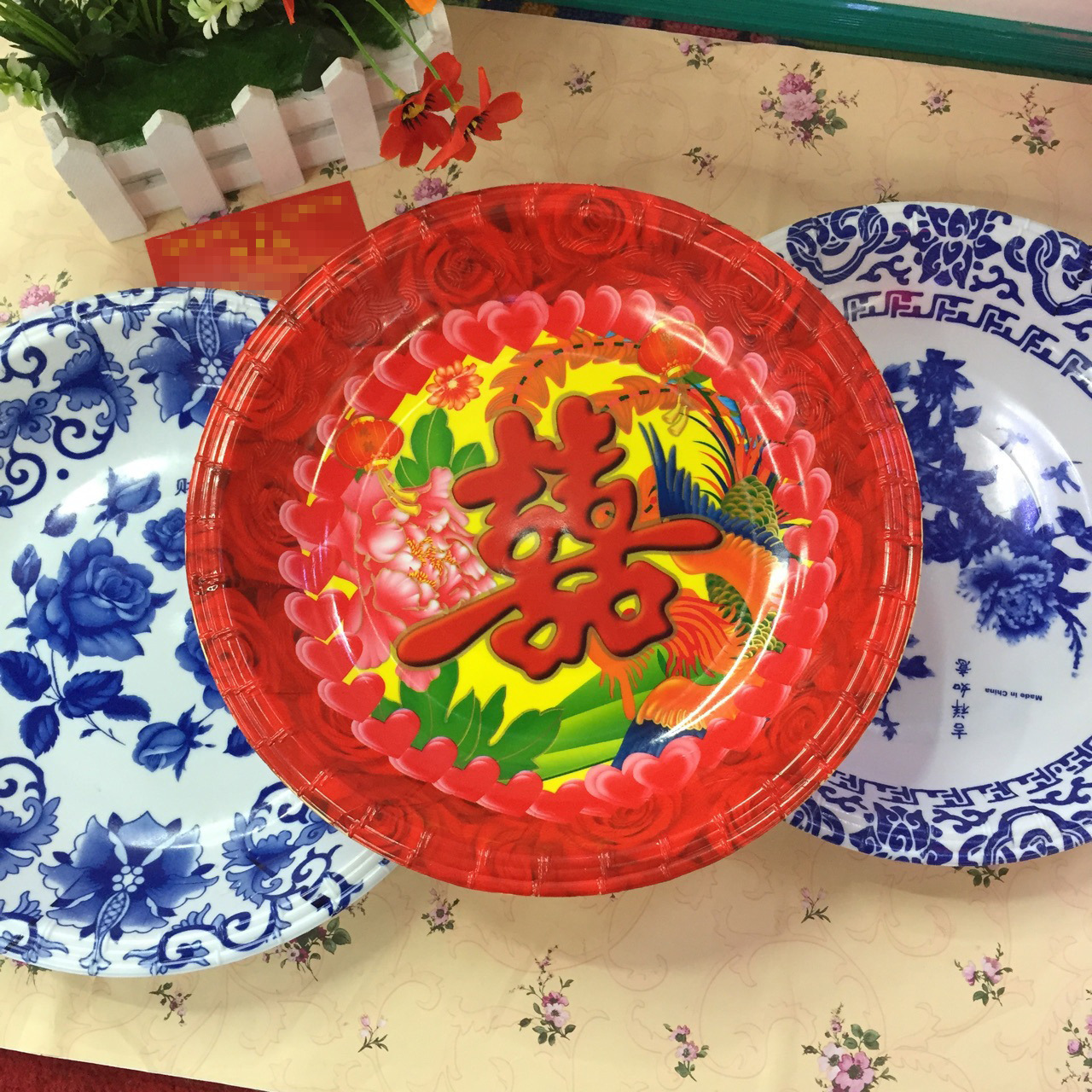 207 Large blue and white plastic Fruit Plate, Fashionable fruit and Vegetable Plate, Crystal Snack Fruit plate, direct sales from Yiwu factory, Xu Shengyou 26C details Picture