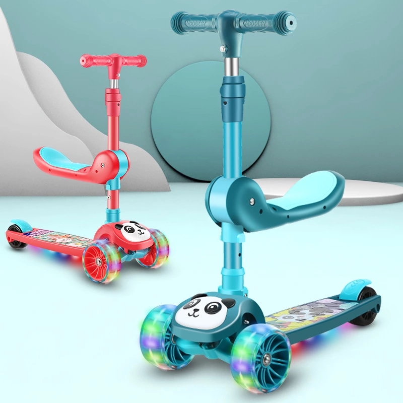New three-in-one children's scooter, multi-functional portable foldable meter-high scooter, three-wheel flashing slide car full figure