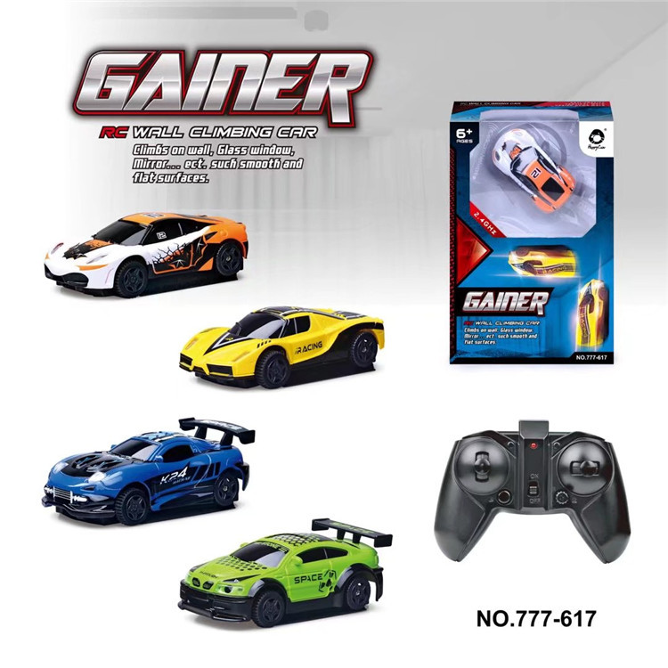 Mini electric wireless remote control wall-climbing car, wall-absorbing USB charging car, strong adsorption glass toy 777-617 full figure