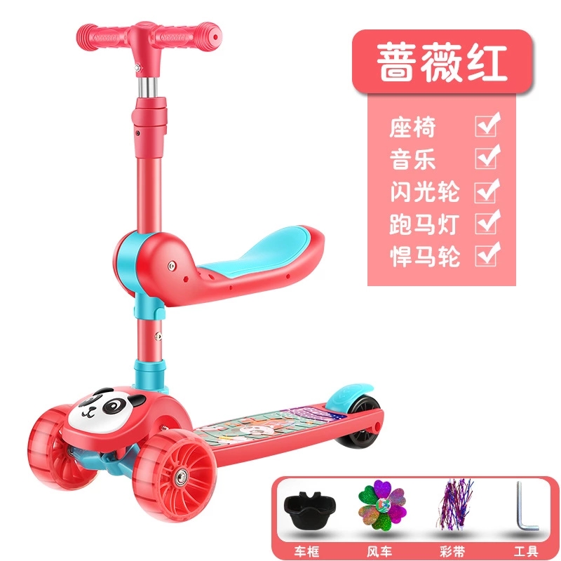 New three-in-one children's scooter, multi-functional portable foldable meter-high scooter, three-wheel flashing slide car details Picture