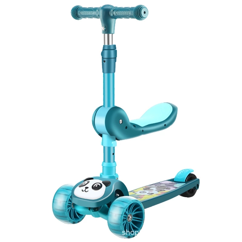 New three-in-one children's scooter, multi-functional portable foldable meter-high scooter, three-wheel flashing slide car Specification drawing