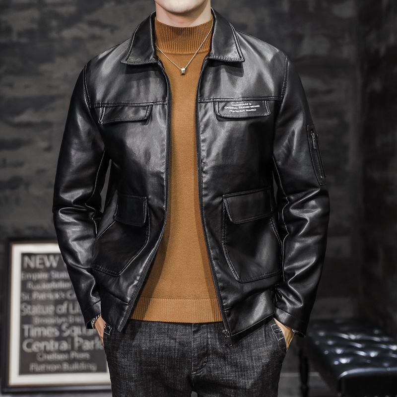 New Korean version Spring and autumn men's jacket, leather coat, thin leather coat, cross-border leather coat wholesale details Picture