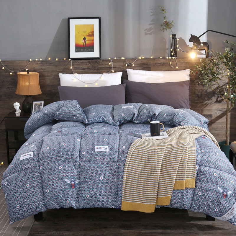 ywxuege Snow Pigeon bedding New Feather Velvet winter quilt Warm Quilt Core Bee - Blue 1 Bedding bed sheet and quilt cover Four-piece set