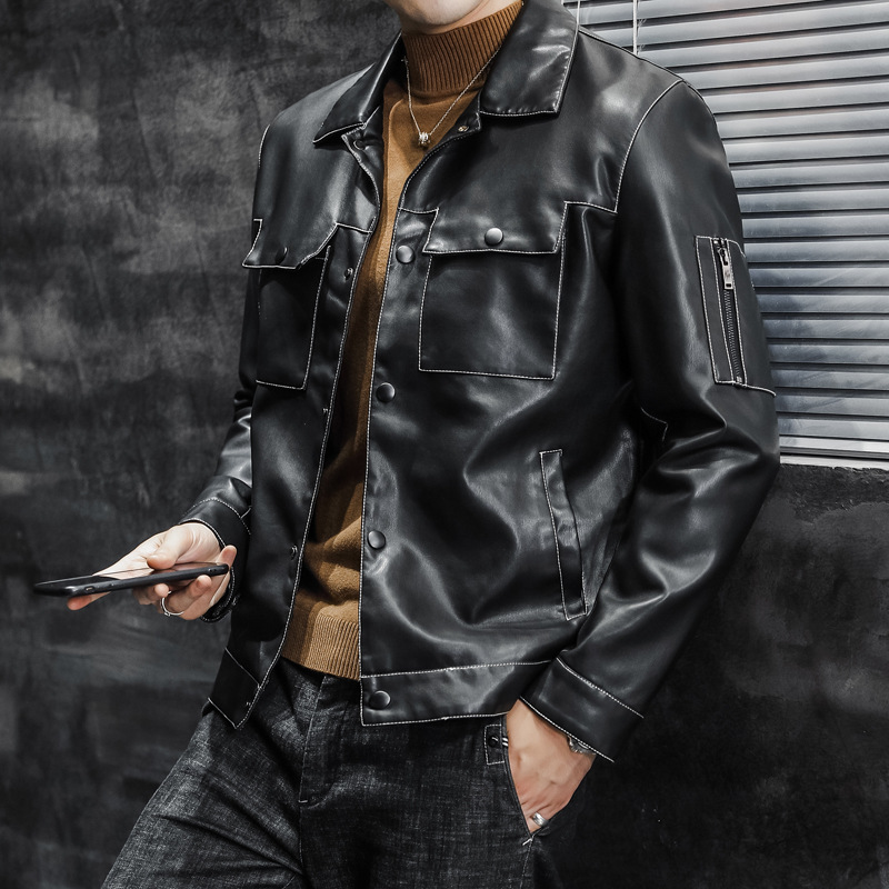 New Korean version Spring and autumn men's jacket, leather coat, thin leather coat, cross-border leather coat wholesale