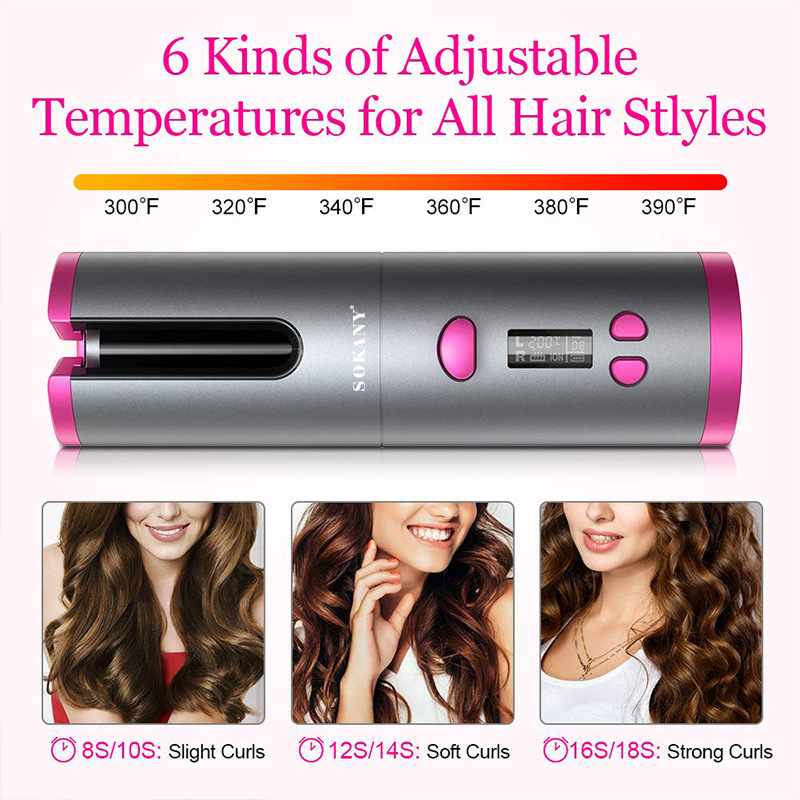 Cross-border SOKANY Portable wireless automatic curling iron, multi-functional USB charging mini dual-purpose curling iron Specification image