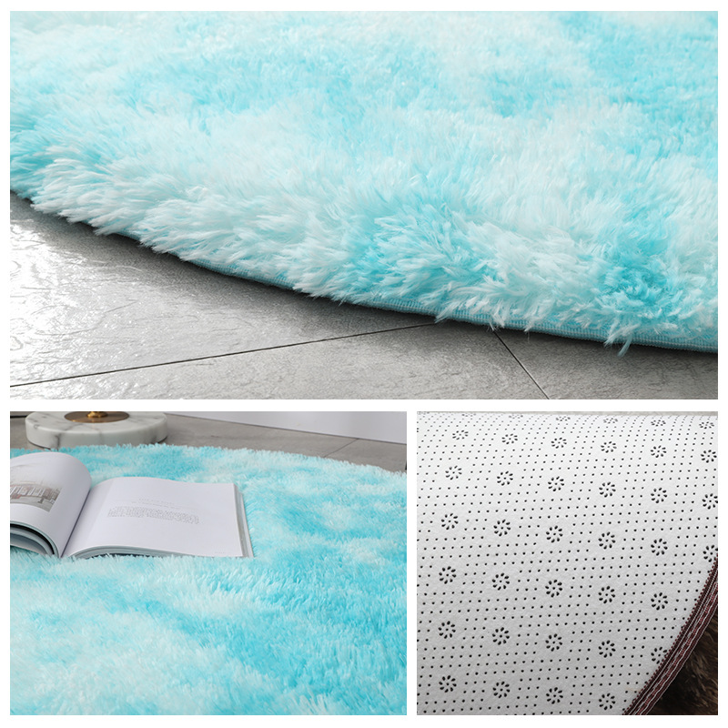 可定制圆形渐变扎染地毯家居客厅沙发垫卧室床边长毛丝毛地毯详情图2