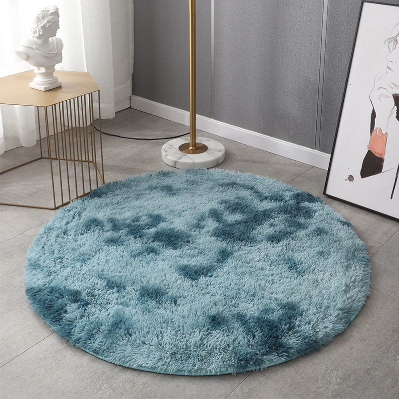 可定制圆形渐变扎染地毯家居客厅沙发垫卧室床边长毛丝毛地毯详情图3