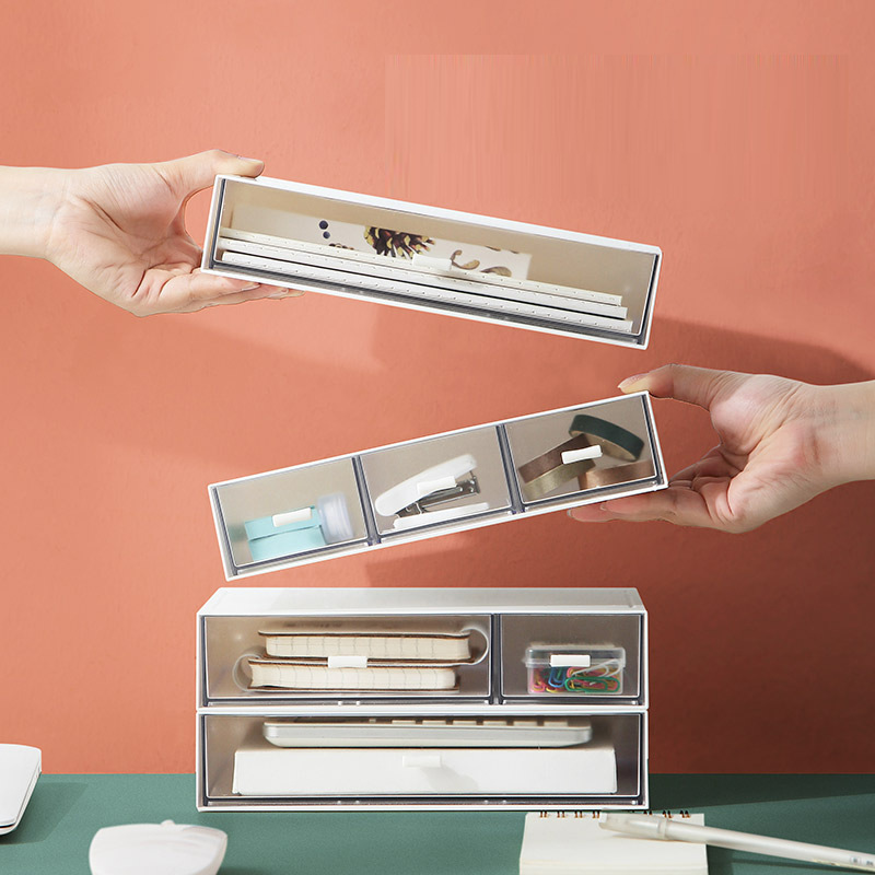 抽屉式收纳盒塑料桌面化妆品整理盒自由组合多层可叠加首饰收纳盒