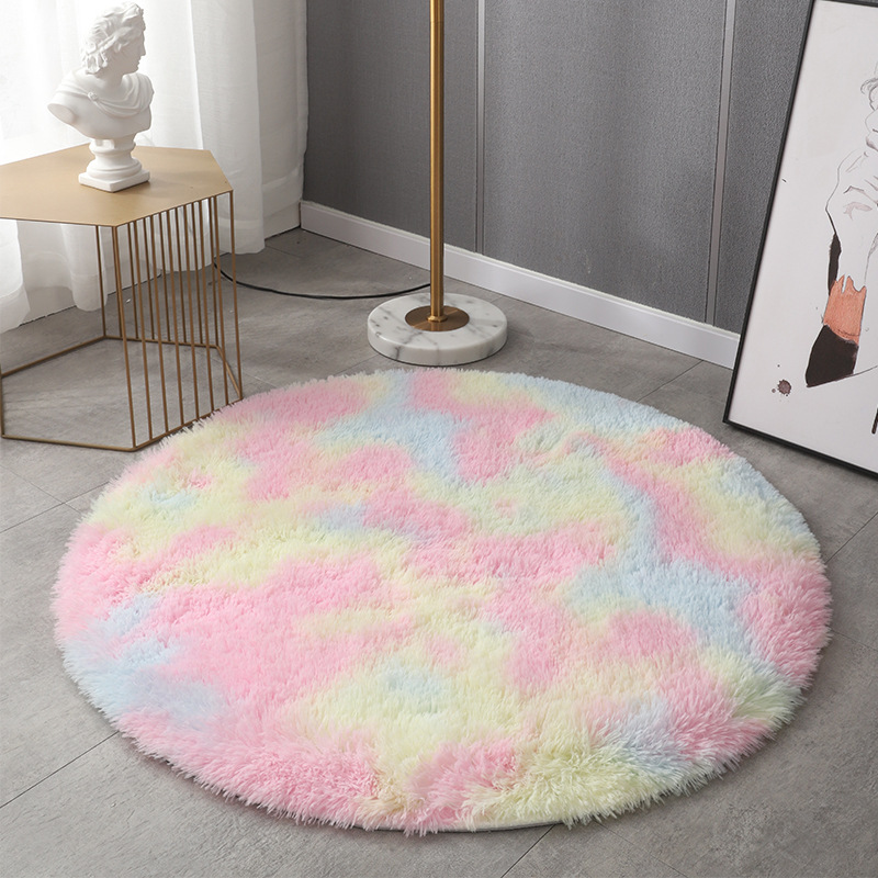可定制圆形渐变扎染地毯家居客厅沙发垫卧室床边长毛丝毛地毯详情图1