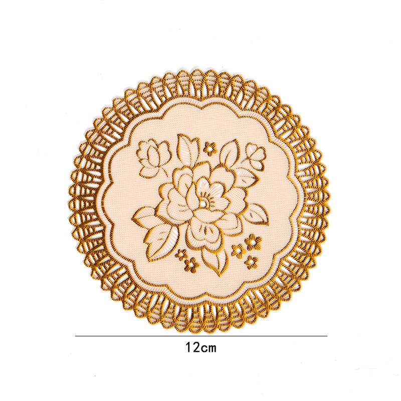 Creative waterproof and anti-slip round table placemats with printed eco-friendly soup plate MATS, pvc gold-embossed silver coasters, heat-insulating pads with hollowed-out designs Item Picture