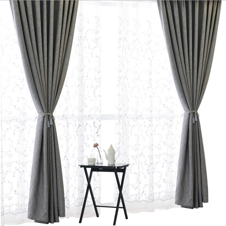 Solid-color floral twisted linen simple hotel bedroom light-blocking solid-color heat-insulating high-precision curtain fabric